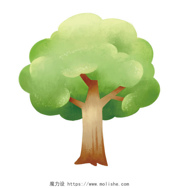卡通手绘树绿色大树树干素材